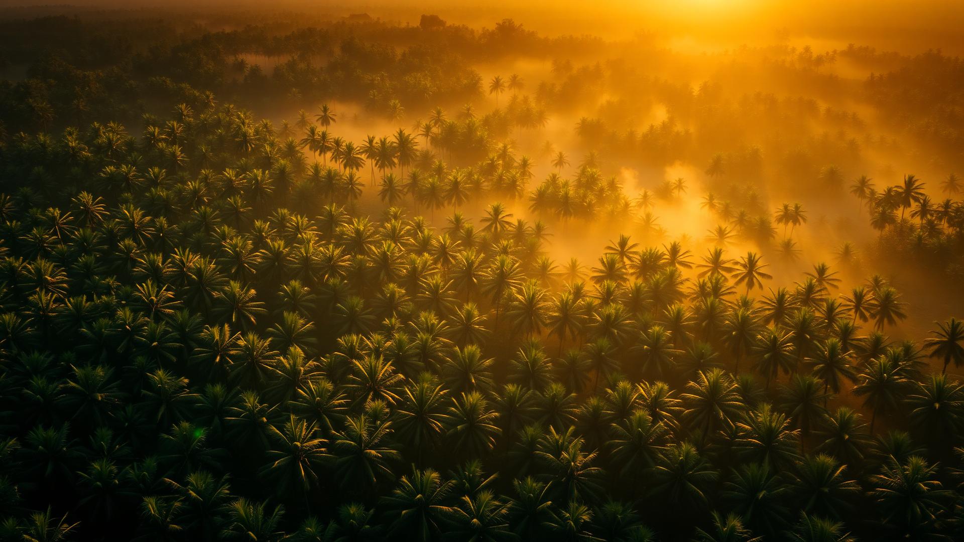 Aerial of coconut plantation
